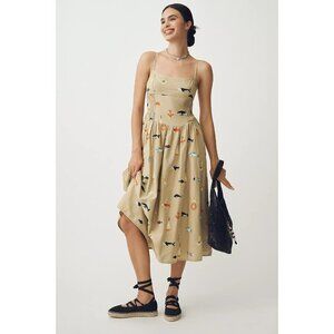 Maeve Sleeveless Square-Neck Drop-Waist Midi Dress Fish Embroidered 3X
